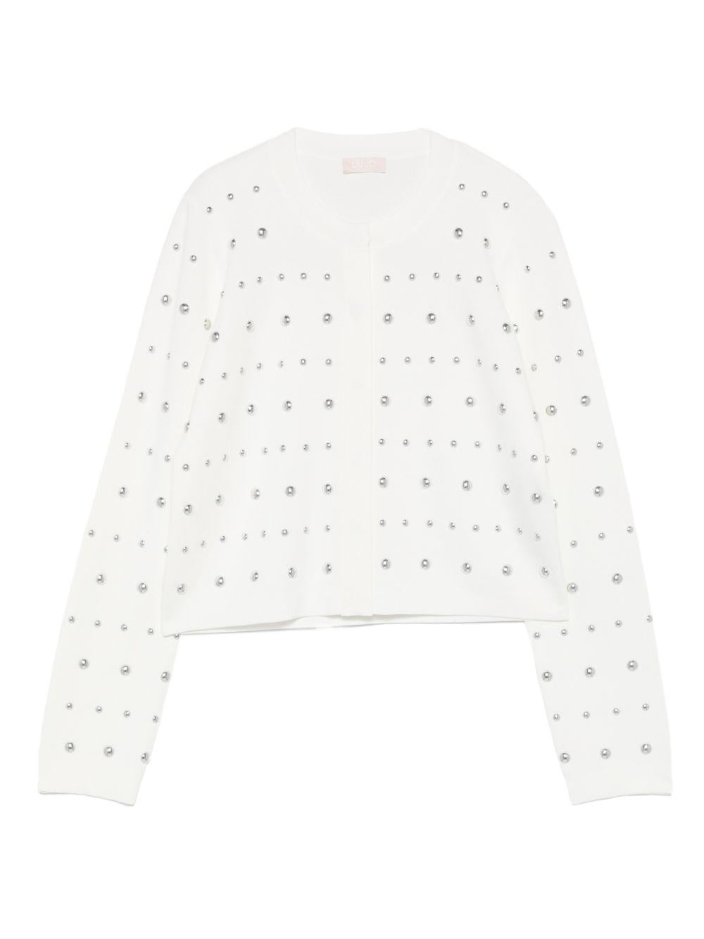 LIUJO Cardigan bianco con perle all-over 