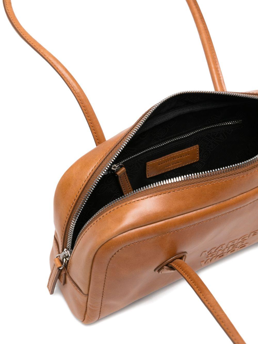 MARGESHERWOOD Borsa in pelle Soft Baguette con logo impresso marrone 