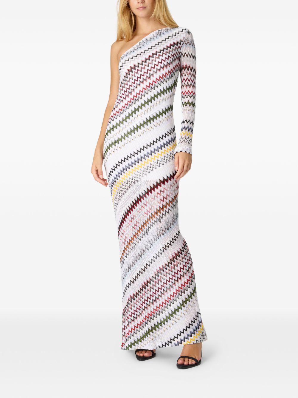 MISSONI Abito lungo monospalla bianco a righe 