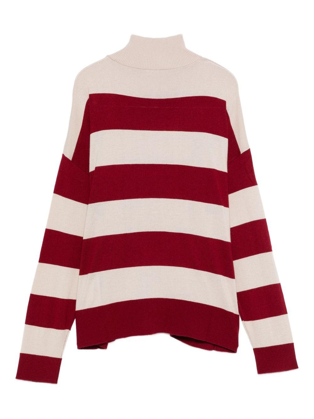 LIUJO Maglia di lana a righe rosse e beige con logo 