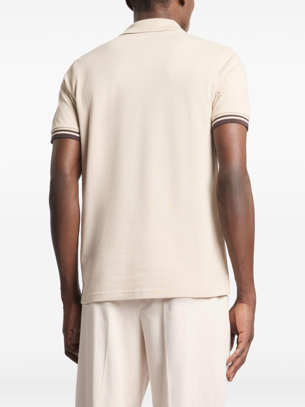 FAY Polo in cotone beige a righe con scollo a V 