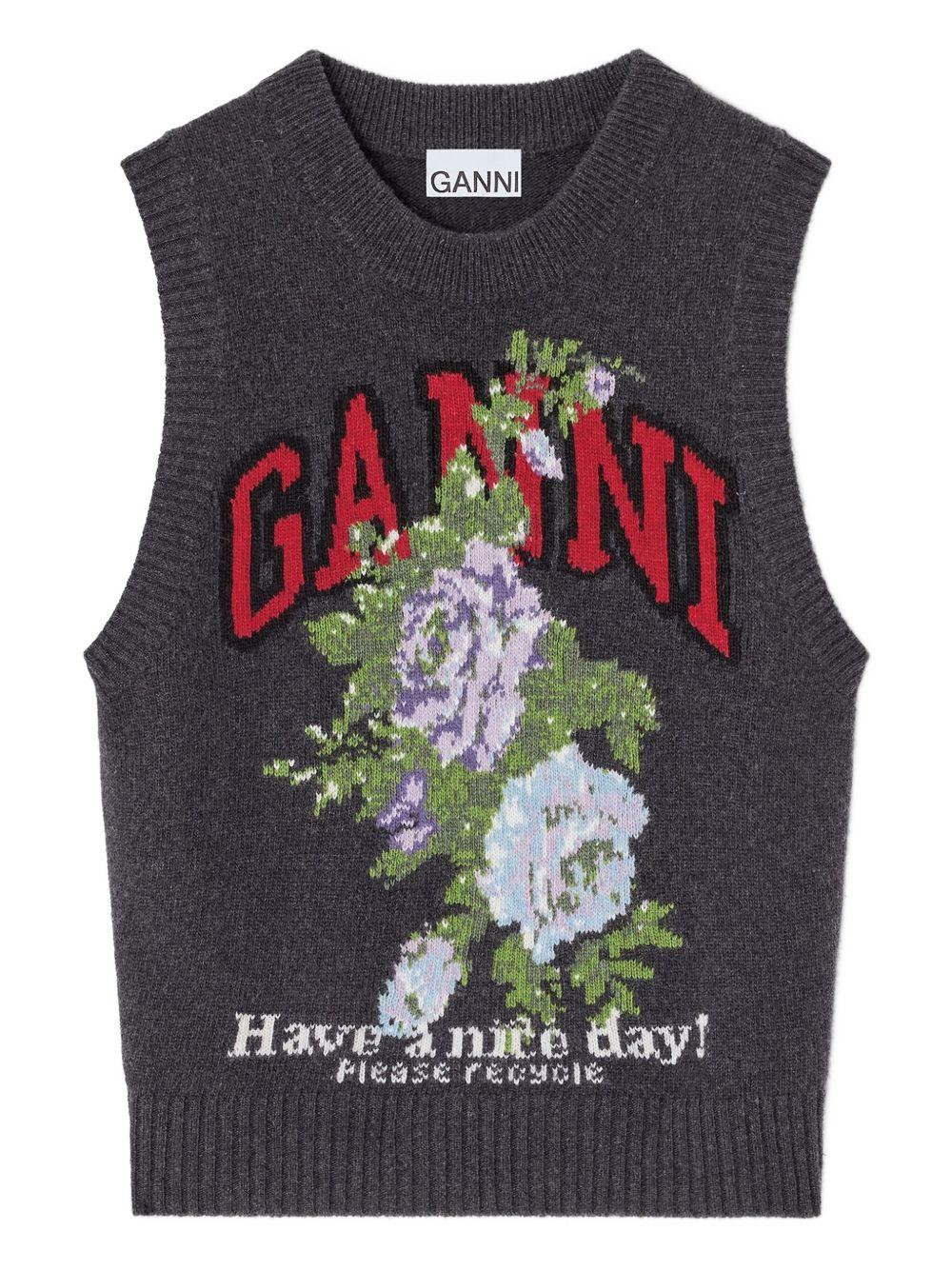 GANNI Gilet in maglia con grafica floreale 