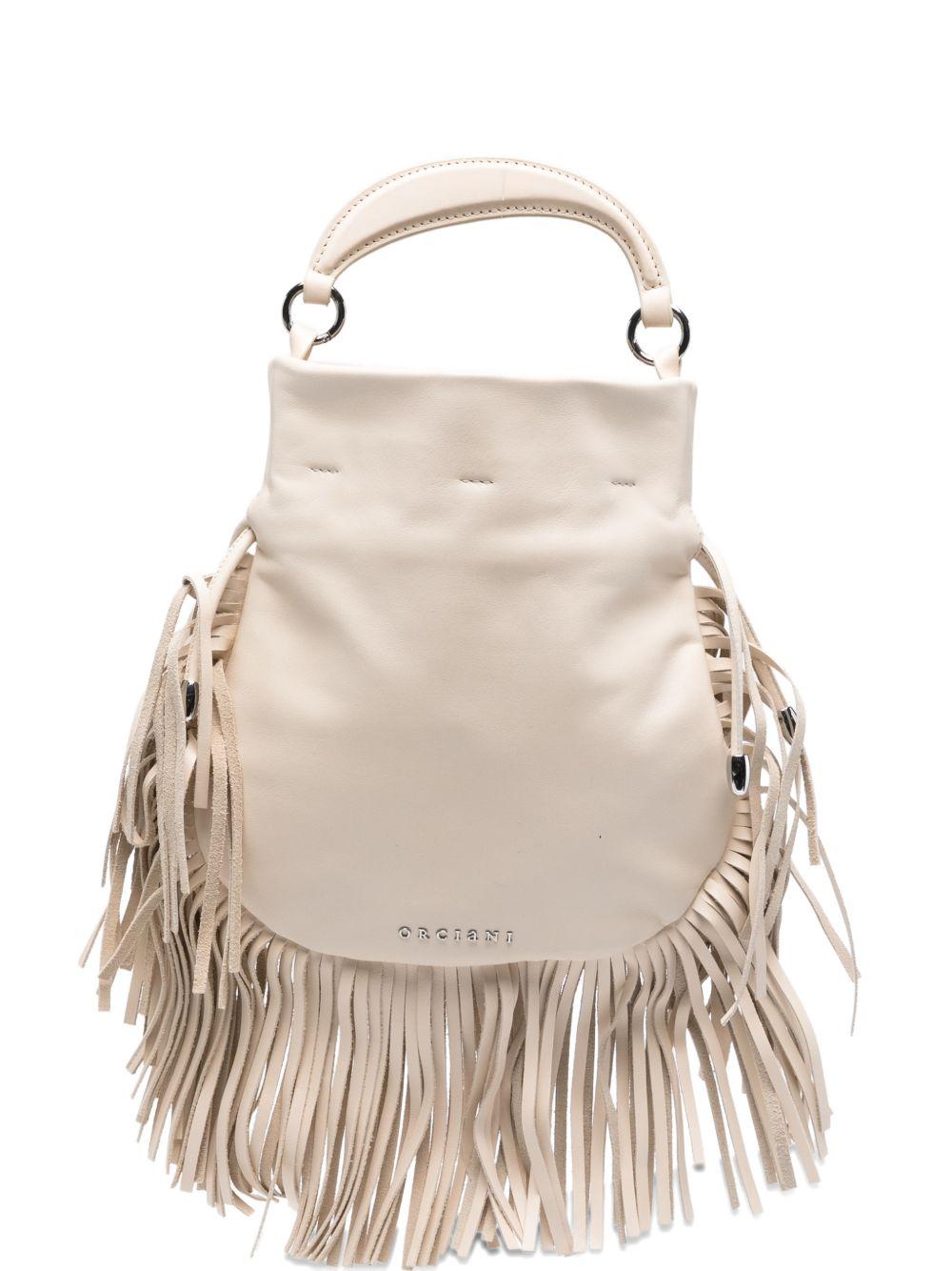 ORCIANI Borsa a secchiello Jungle con frange beige 