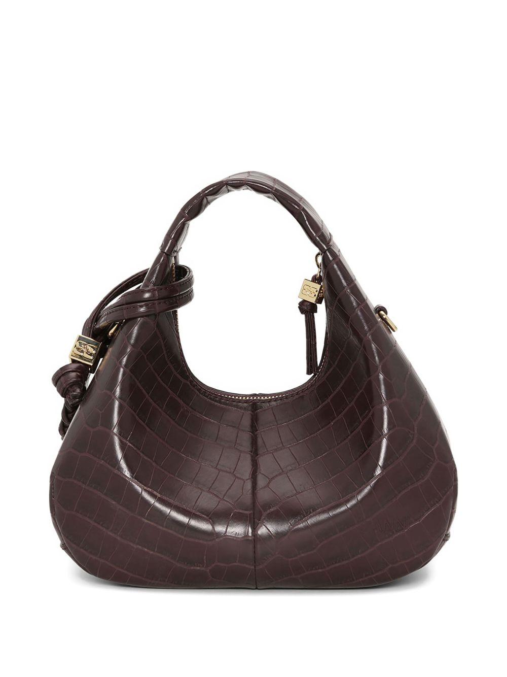 GANNI Mini borsa Hobo in stampa coccodrillo bordeaux 