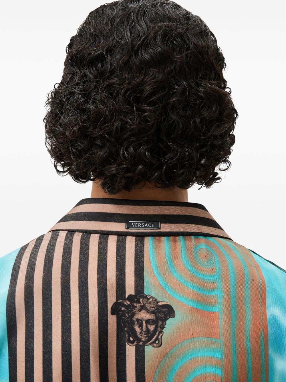 VERSACE Camicia a maniche corte in seta multicolor 
