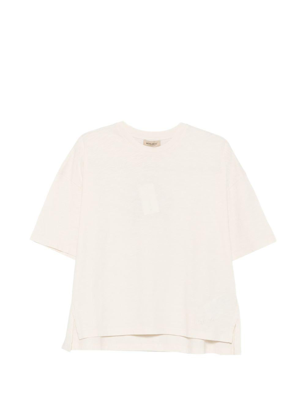 WOOLRICH T-shirt in cotone a maniche corte color avorio 