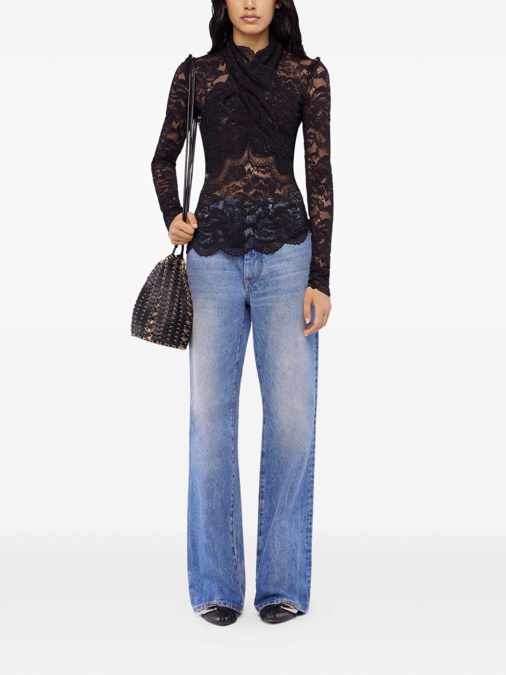 RABANNE Top a maniche lunghe in pizzo nero 