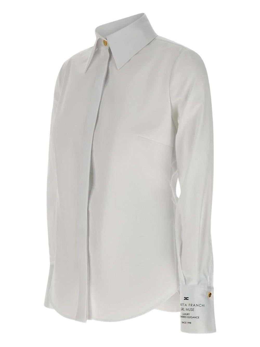 ELISABETTA FRANCHI Camicia in popeline bianco con polsino logato 