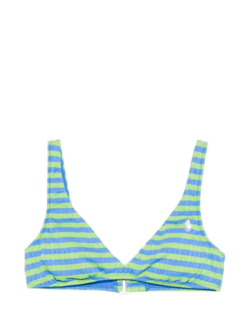 POLO RALPH LAUREN Top bikini a righe con logo blu e verde 