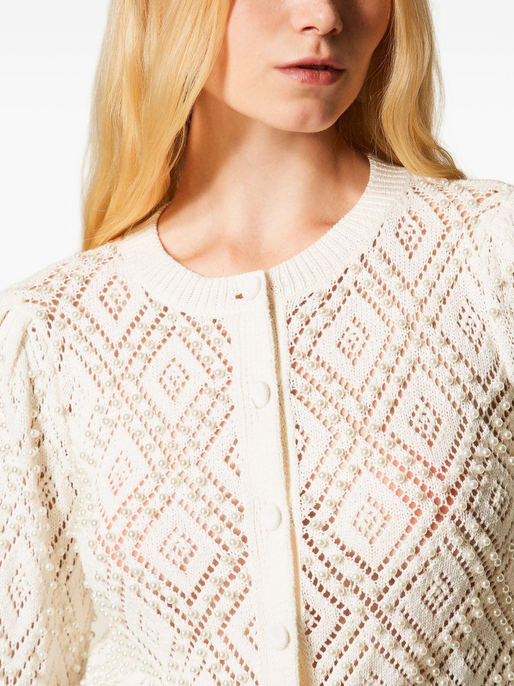 TWINSET Cardigan avorio in cotone lavorato 