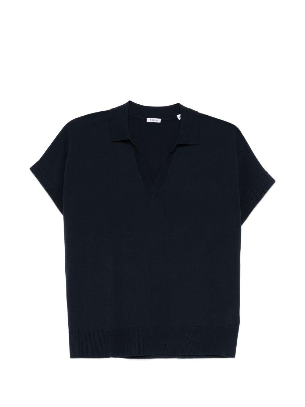 ASPESI Polo con scollo V in cotone blu 