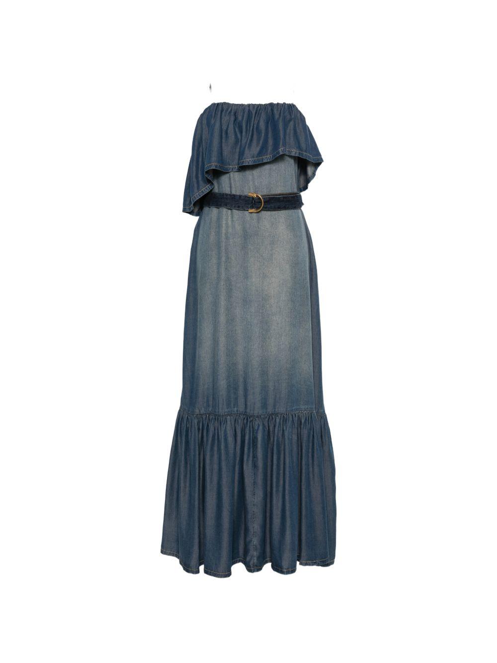 PINKO Abito lungo Chiarodiluna in denim con cintura 
