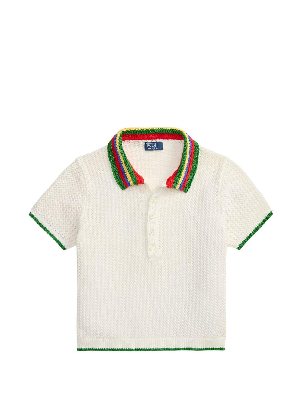 POLO RALPH LAUREN Polo in crochet bianco con bordi colorati 