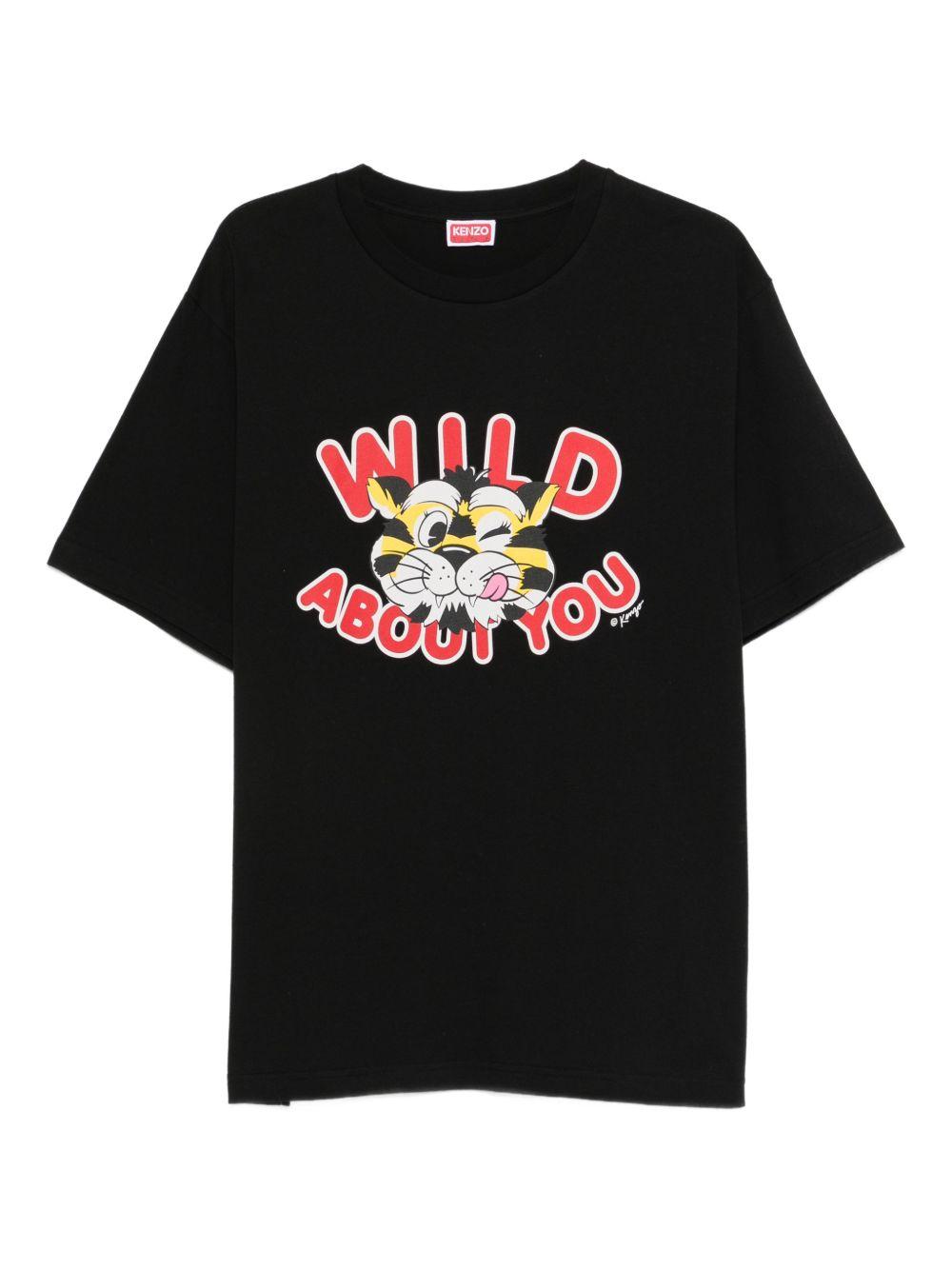 KENZO T-shirt in cotone nero con stampa 