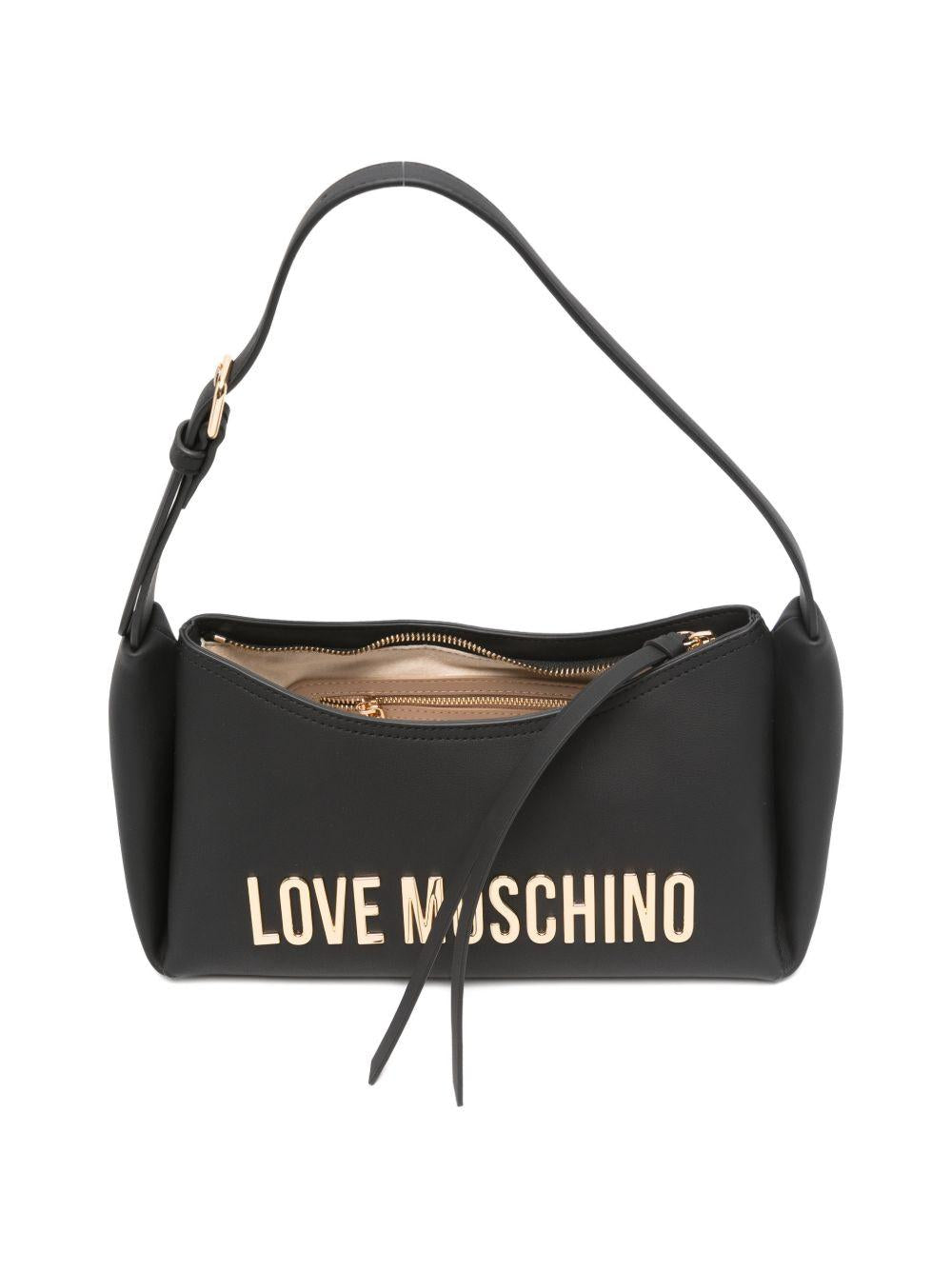 LOVE MOSCHINO Borsa a spalla nera con logo dorato 