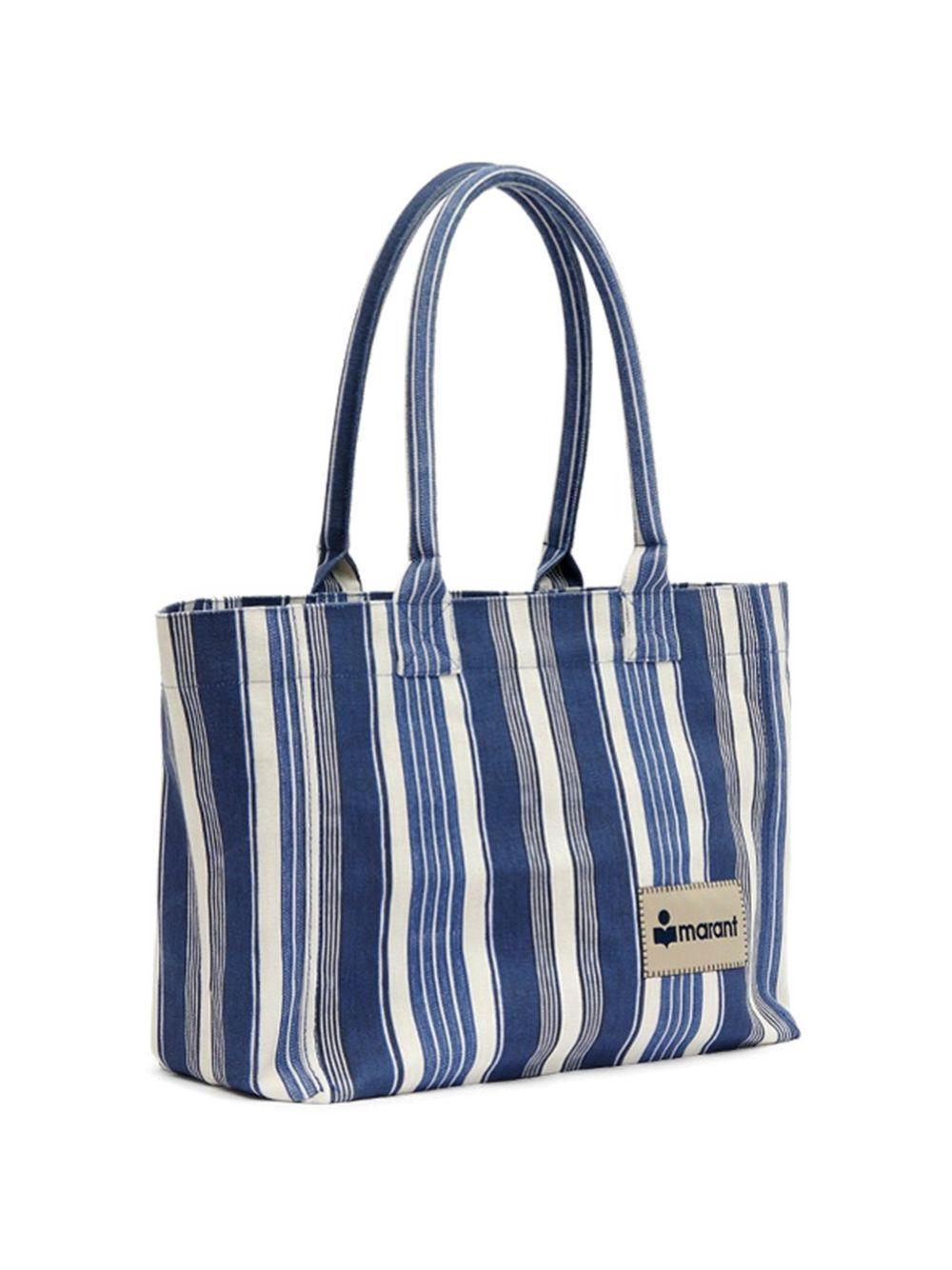 ISABEL MARANT Borsa shopping in cotone a righe con logo 