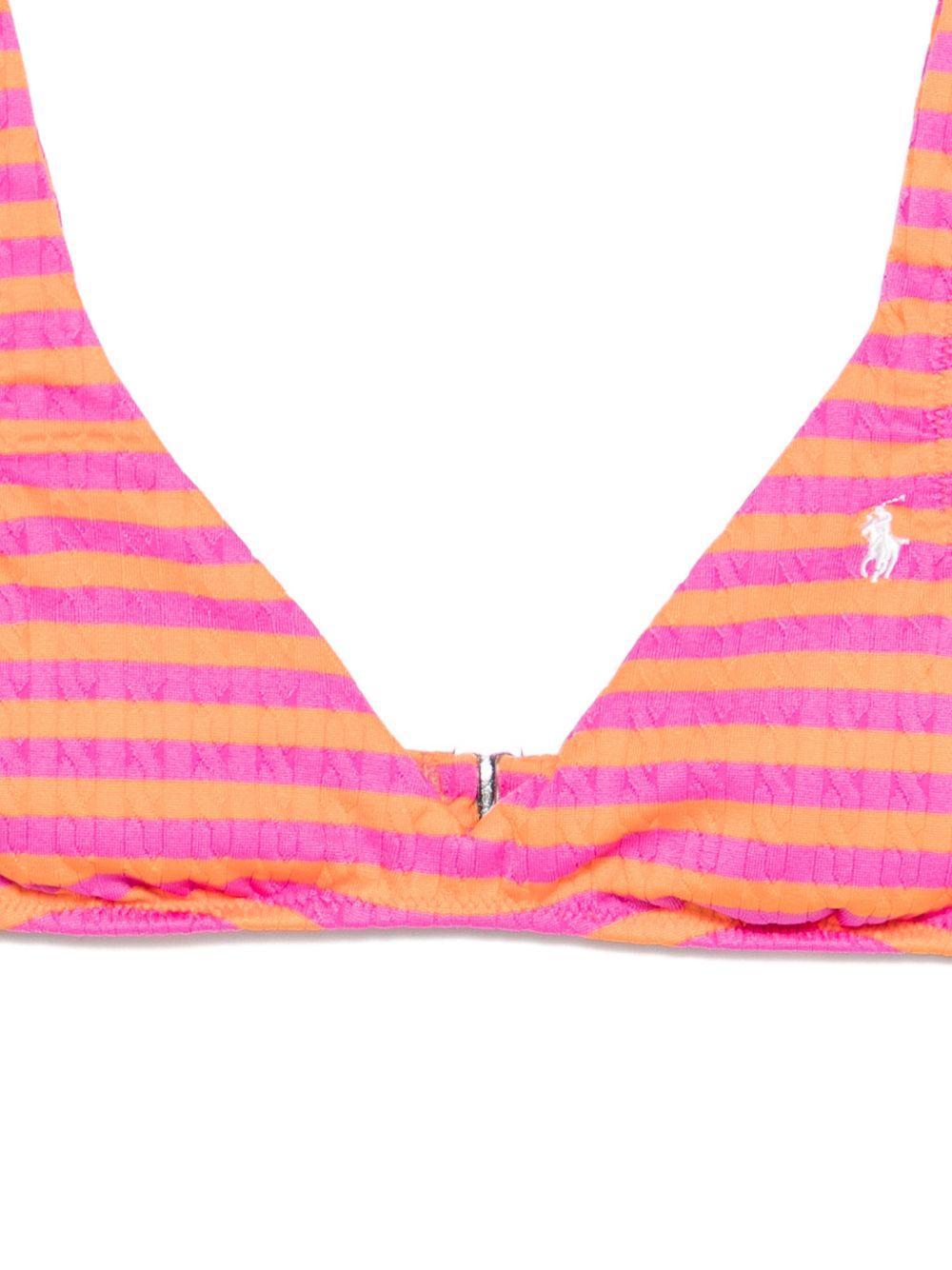 POLO RALPH LAUREN Top bikini a triangolo a righe fucsia e arancioni con logo 