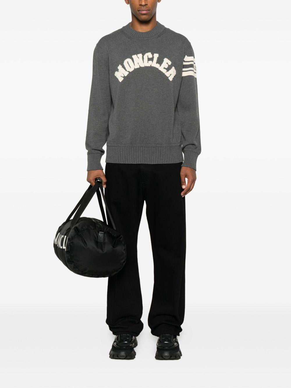 MONCLER Mglione in cotone grigio con logo ricamato 