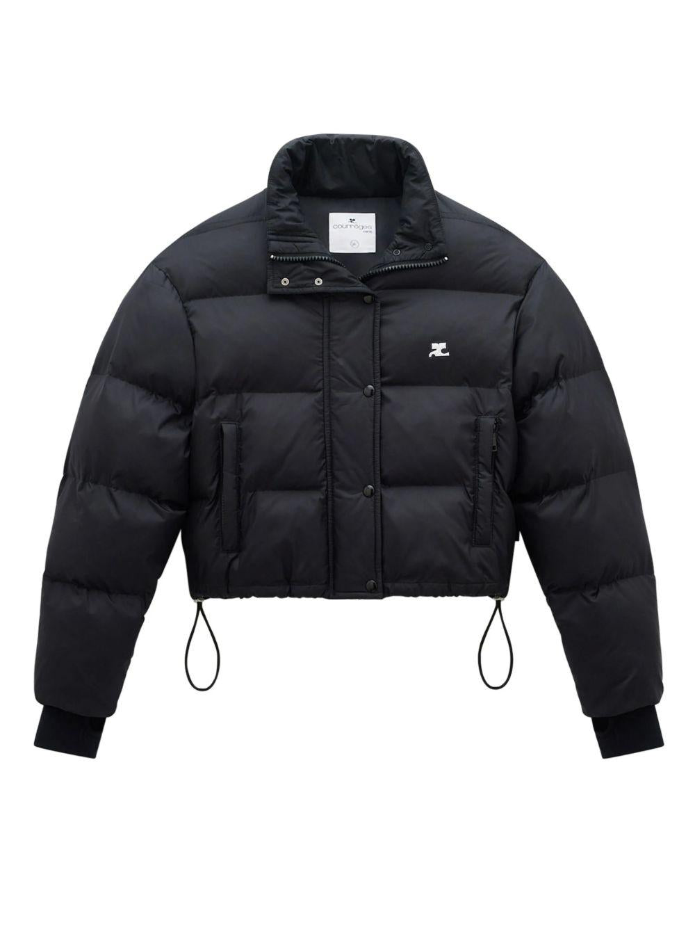 COURREGES Piumino nero con coulisse in vita e tasche laterali 