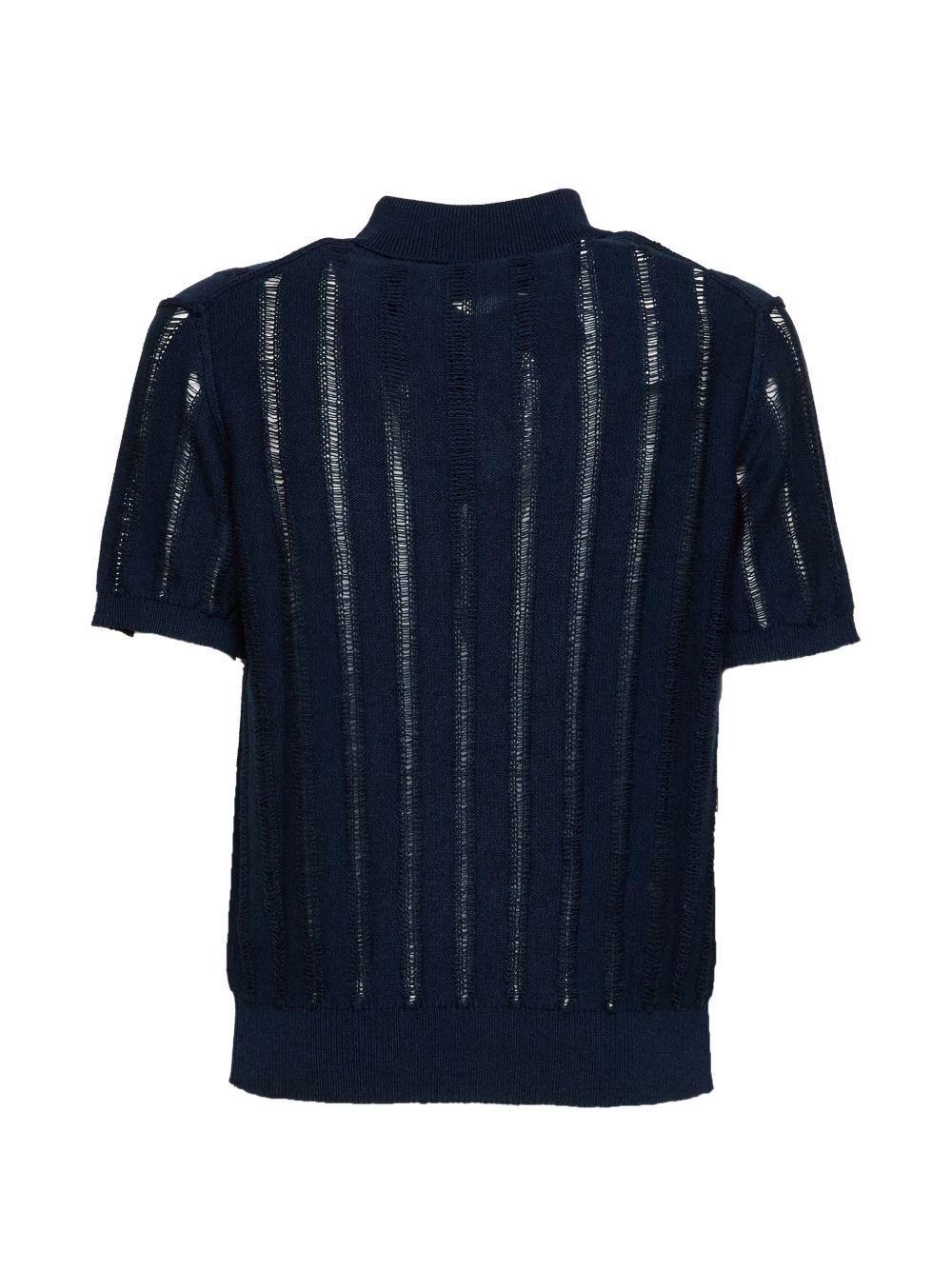 AMARANTO Polo blu navy in maglia con dettagli semitrasparenti 