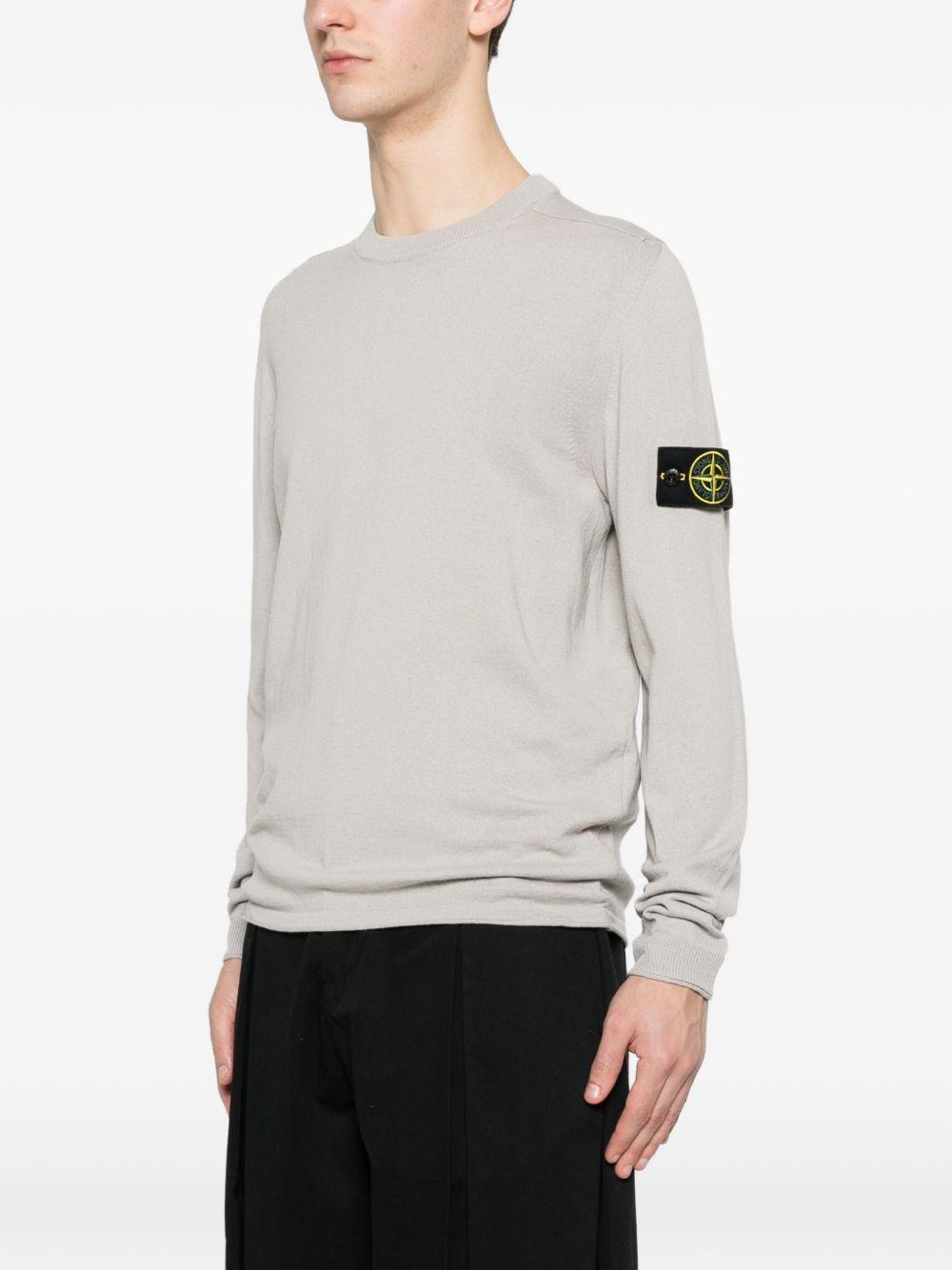STONE ISLAND Maglia in cotone grigio girocollo con patch logo 