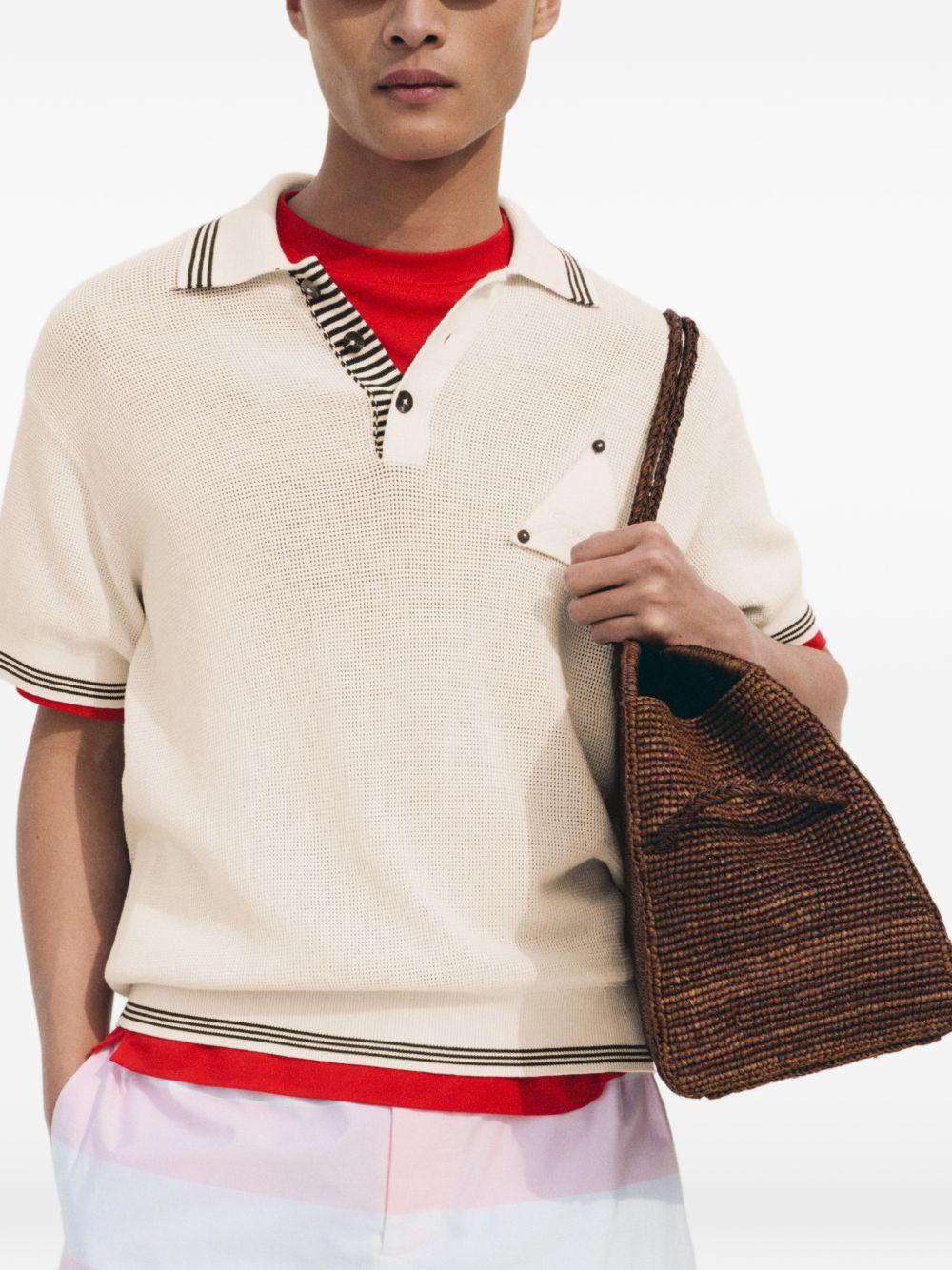 JACQUEMUS Polo in seta misto cotone con rifiniture a righe 