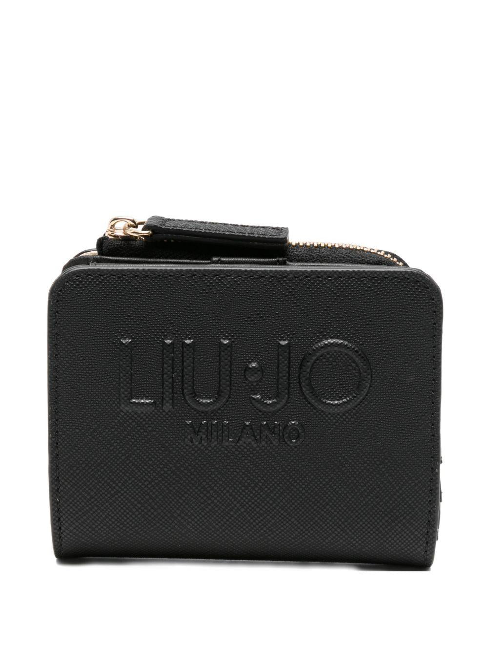 LIUJO Portacarte nero in ecopelle con logo impresso 