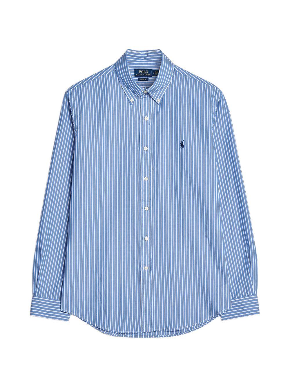 POLO RALPH LAUREN Camicia in cotone a righe bianche e azzurre con logo 
