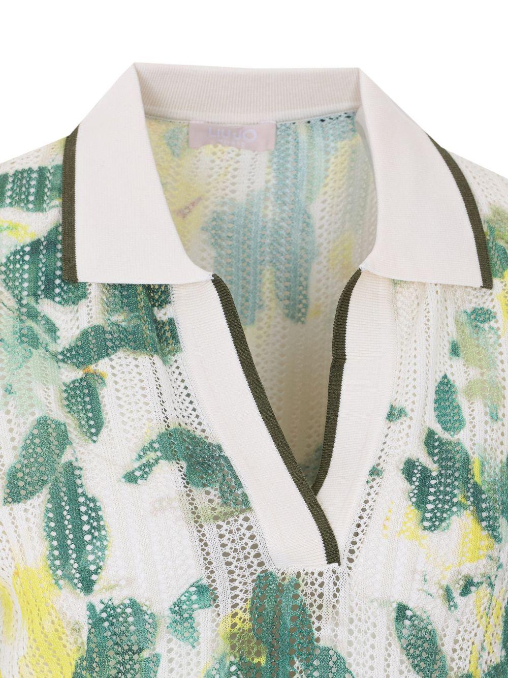 LIUJO T-shirt multicolore con scollo a V e stampa verde 