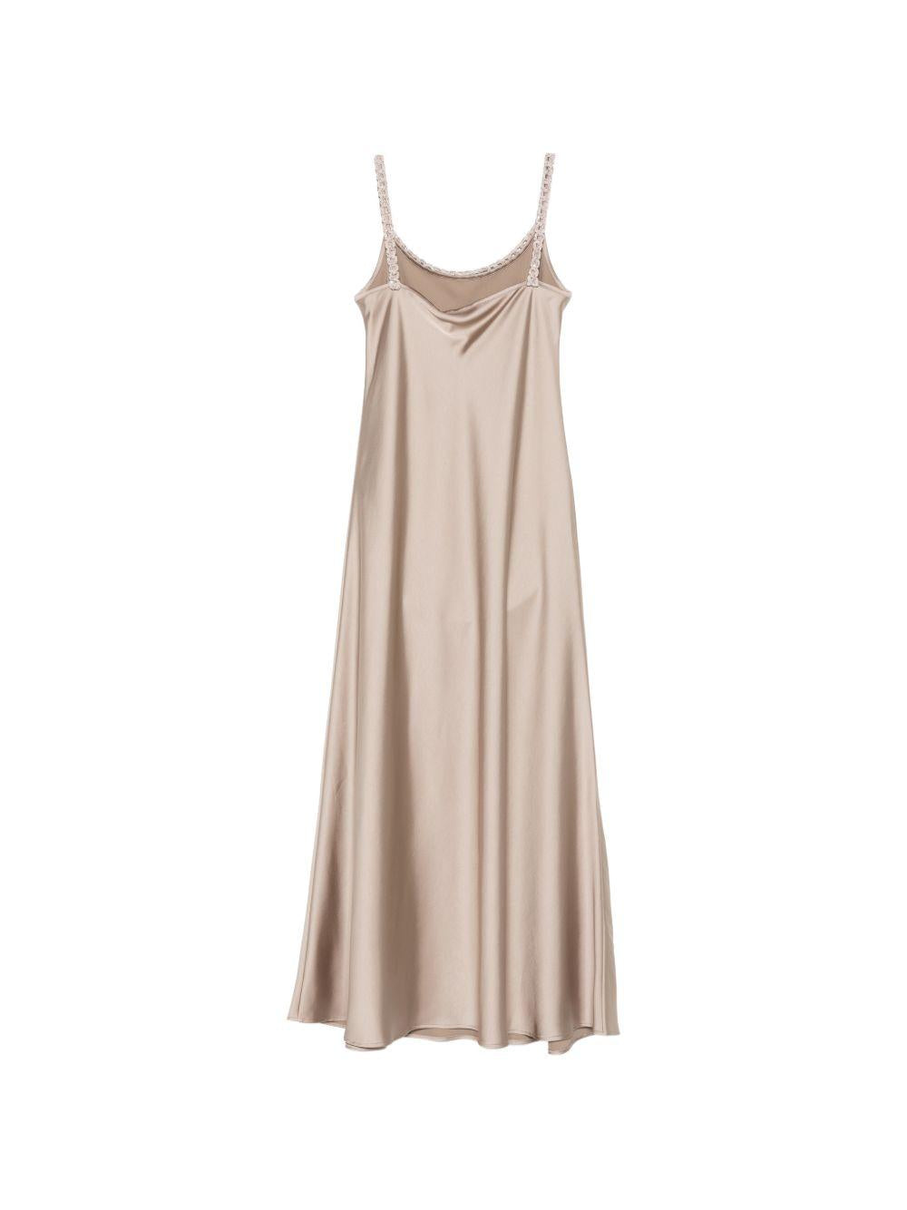 D EXTERIOR Abito lungo in raso beige con spalline sottili 