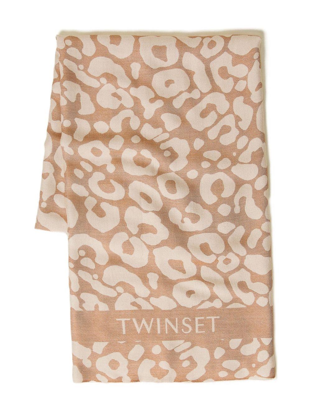 TWINSET Sciarpa marrone/beige con stampa leopardata 