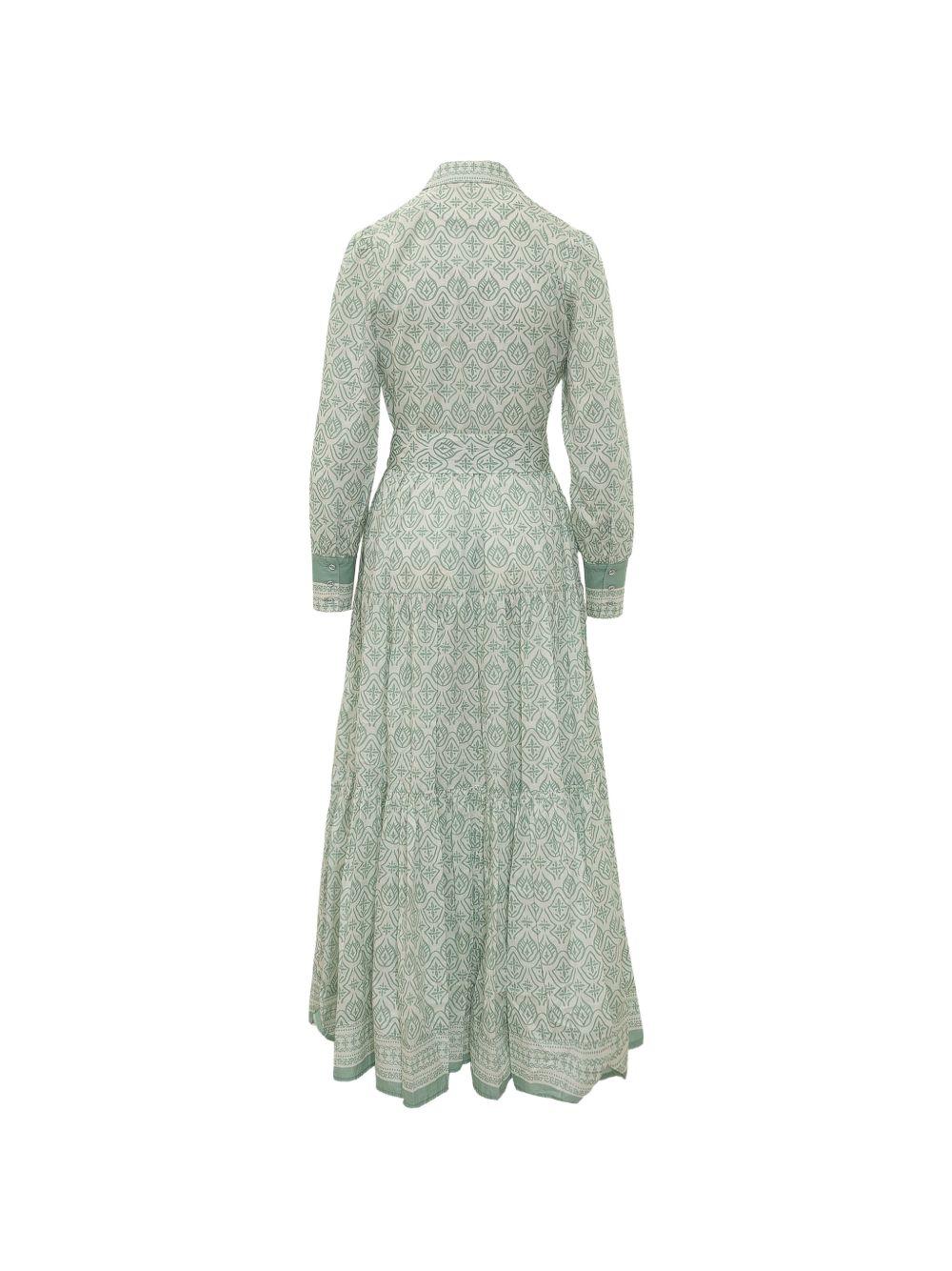 MC2 SAINT BARTH Abito lungo chemisier in cotone verde con cintura in vita 