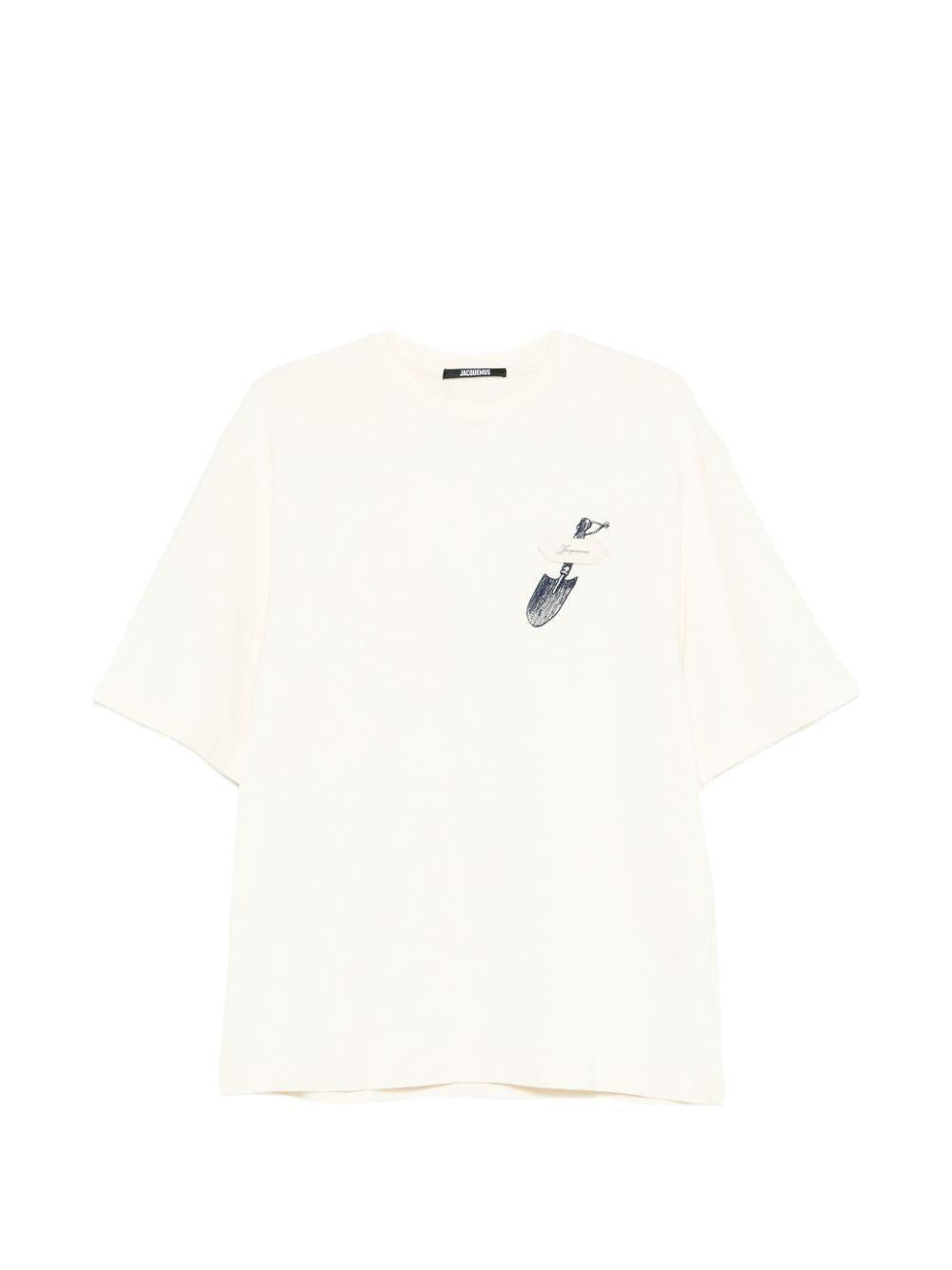 JACQUEMUS T-shirt Pelle bianca in cotonecon stampa 