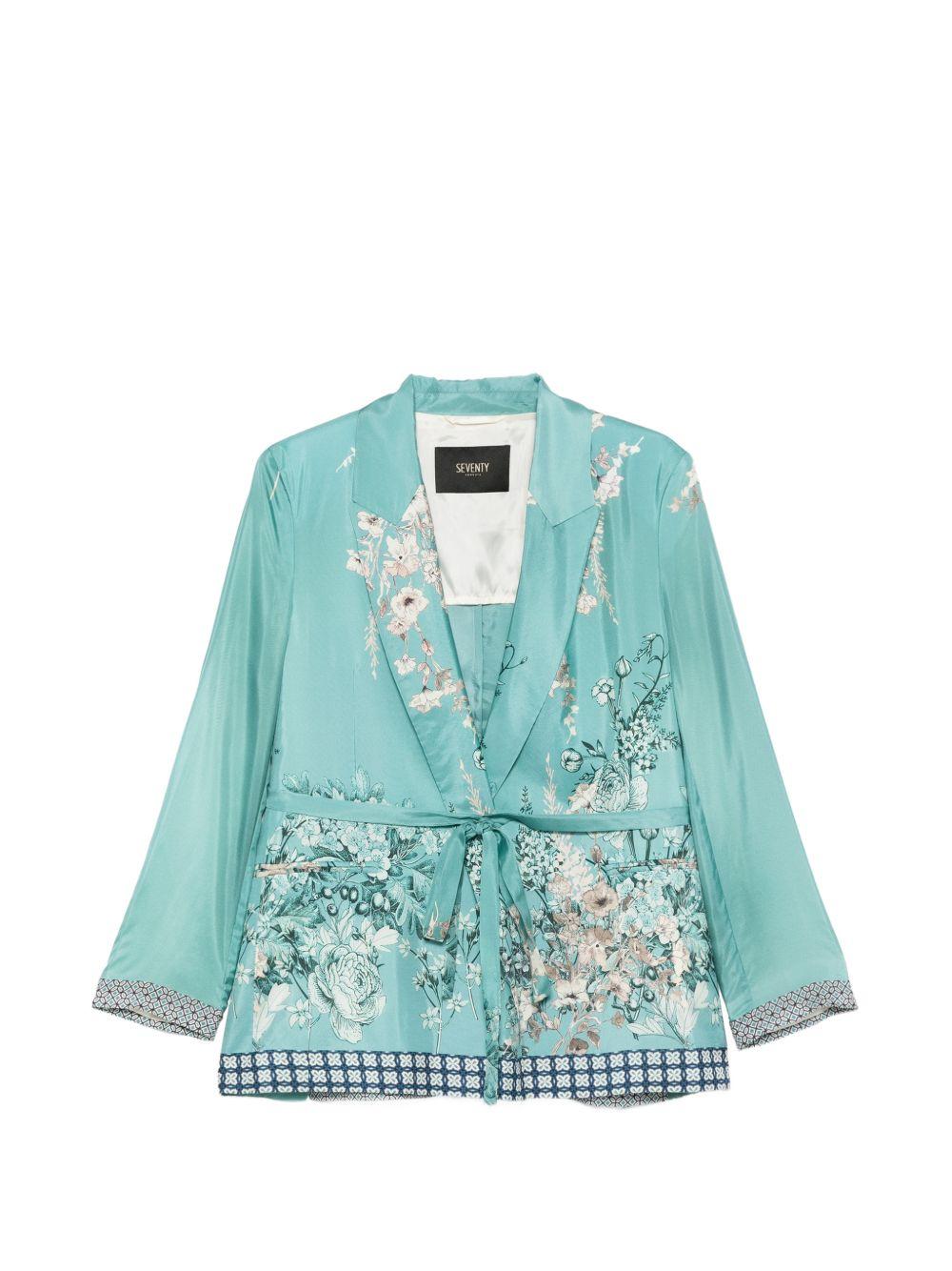 SEVENTY Blazer in seta verde con stampa floreale e cintura 