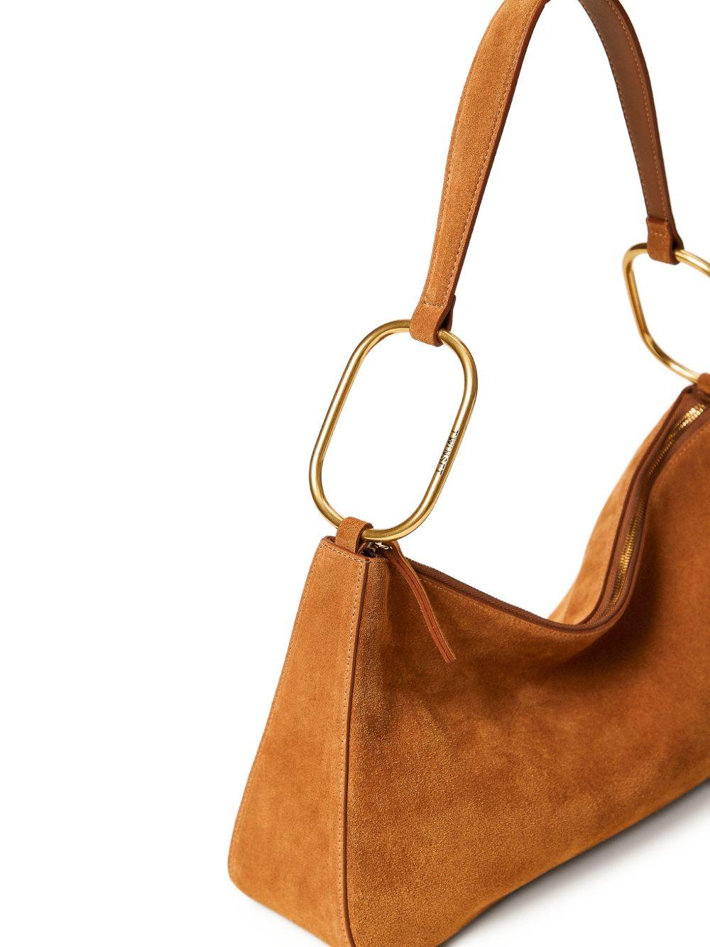 TWINSET Borsa in suede cammello con anelli dorati 