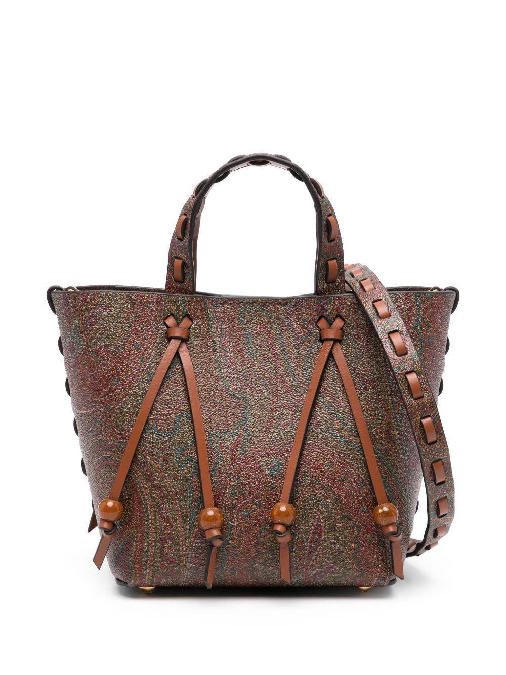 ETRO Borsa tote in pelle di vitello marrone con stampa paisley 